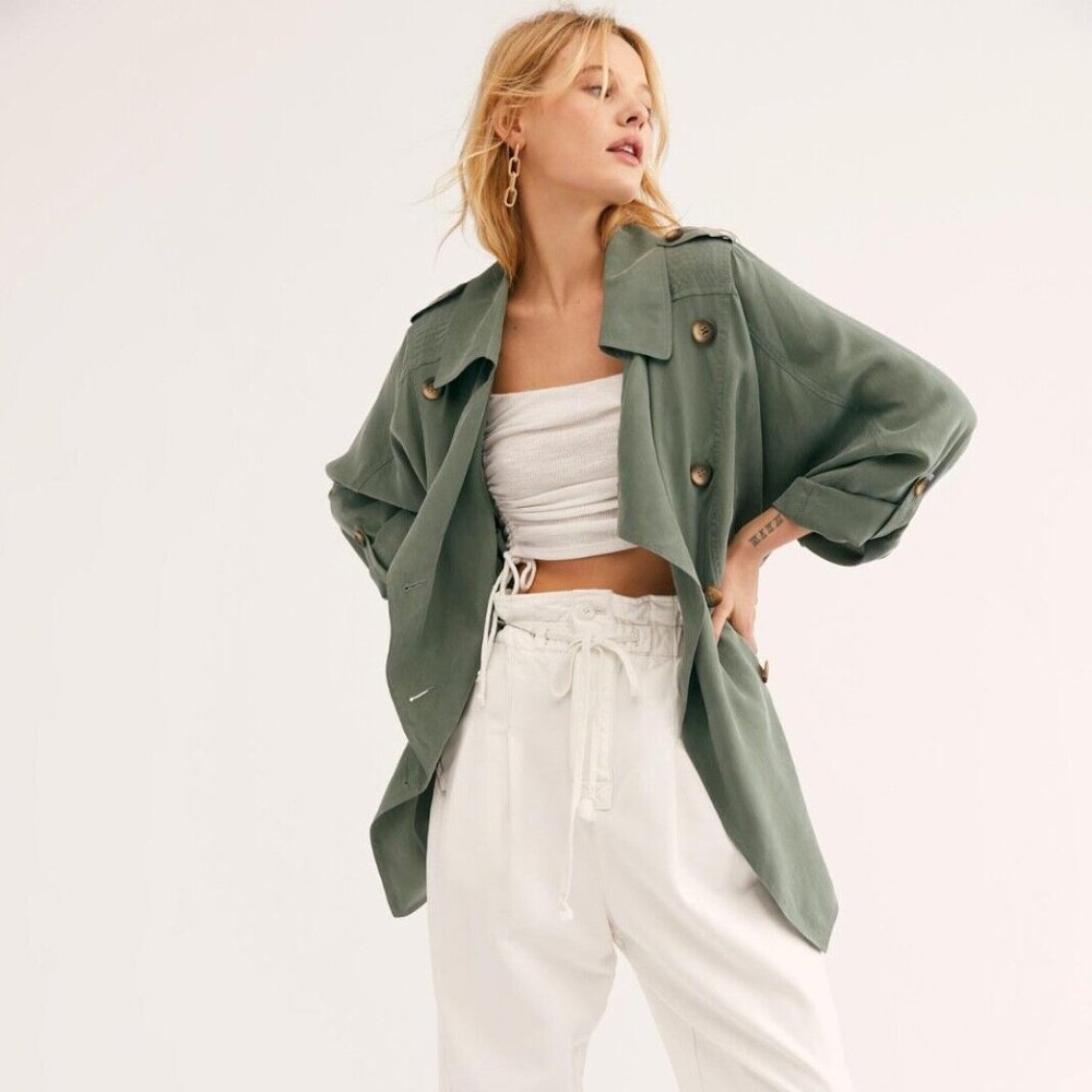 Free People Lea Cupro Jacket in Green